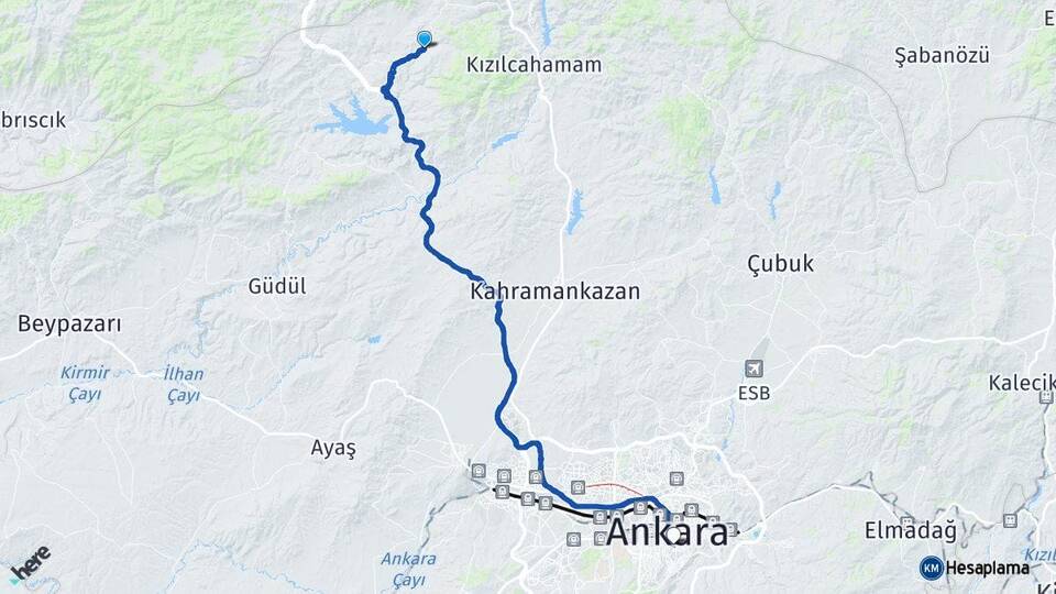 Ankara Çamlıdere Çankaya Arası Kaç Km - Yol Haritası