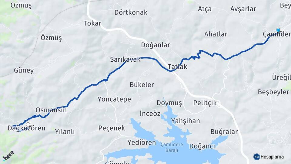 Ankara Çamlıdere Dağkuzören Çamlıdere Arası Kaç Km - Yol Haritası
