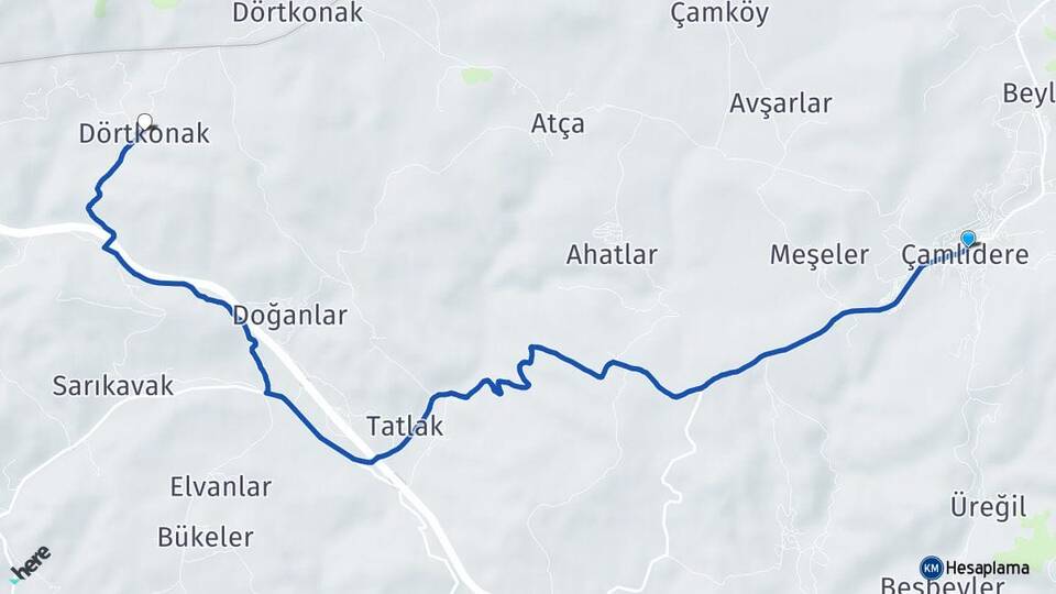 Ankara Çamlıdere Dörtkonak Çamlıdere Arası Kaç Km - Yol Haritası
