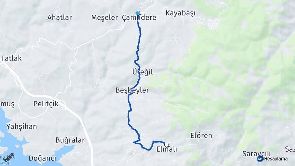 Ankara Çamlıdere Elmalı Çamlıdere Arası Kaç Km - Yol Haritası
