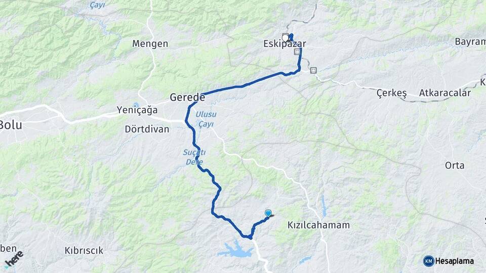 Ankara Çamlıdere Eskipazar Karabük Arası Kaç Km - Yol Haritası