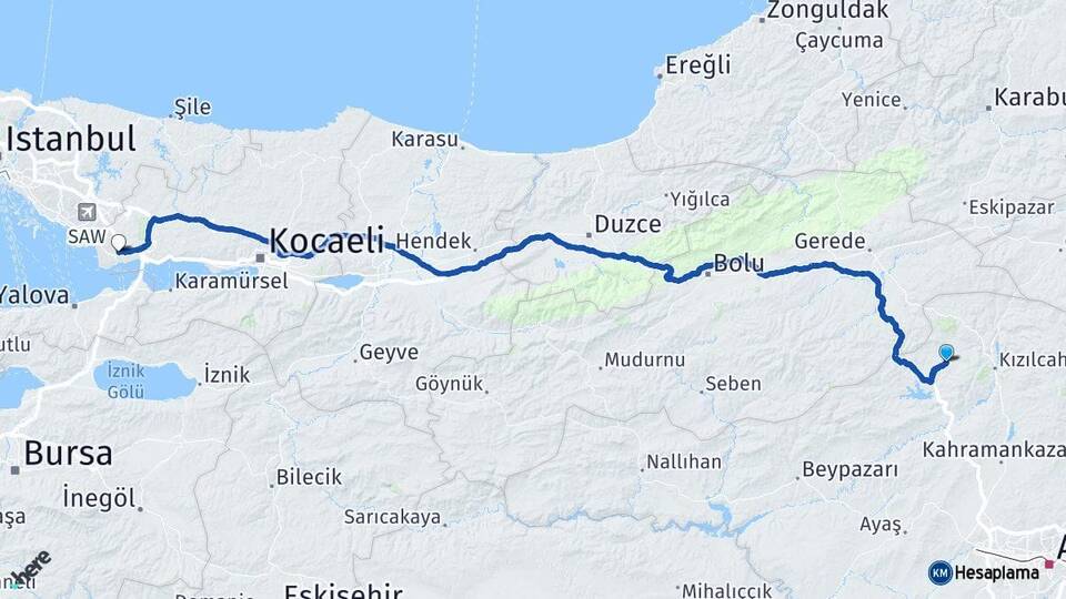 Ankara Çamlıdere Gebze Kocaeli Arası Kaç Km - Yol Haritası