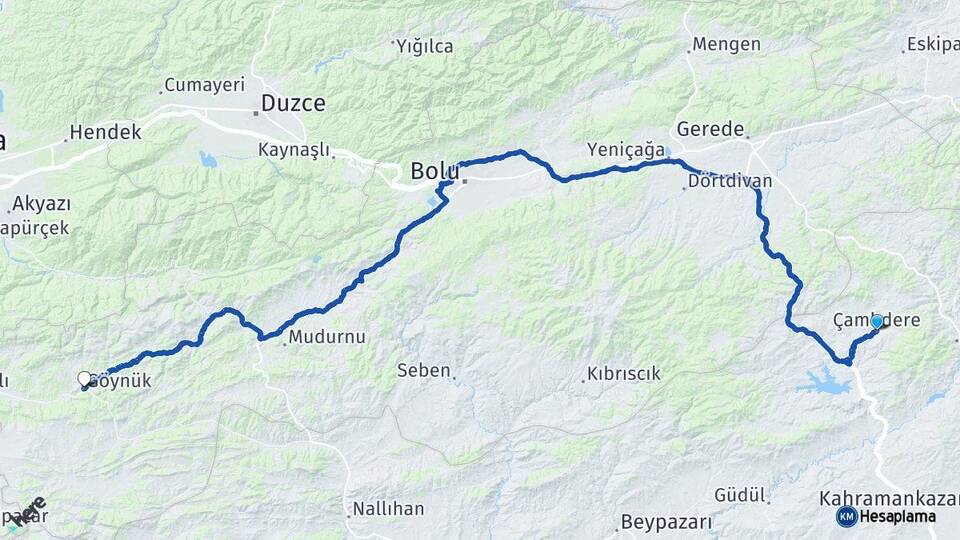 Ankara Çamlıdere Göynük Bolu Arası Kaç Km - Yol Haritası