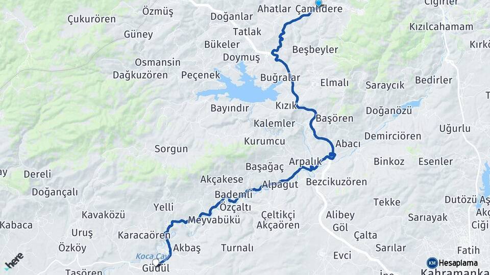 Ankara Çamlıdere Güdül Arası Kaç Km - Yol Haritası