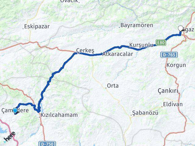 Ankara Çamlıdere Ilgaz Çankırı Arası Kaç Km - Yol Haritası