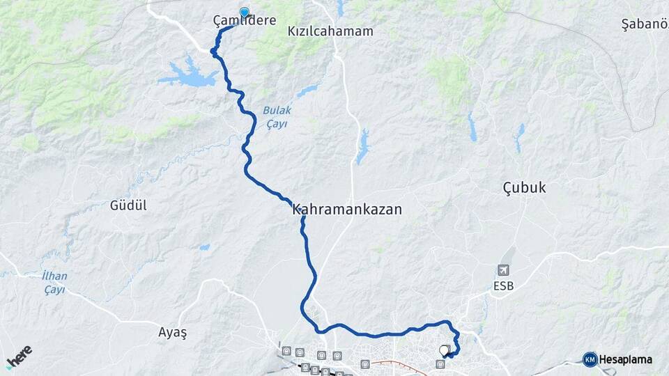 Ankara Çamlıdere Keçiören Arası Kaç Km - Yol Haritası