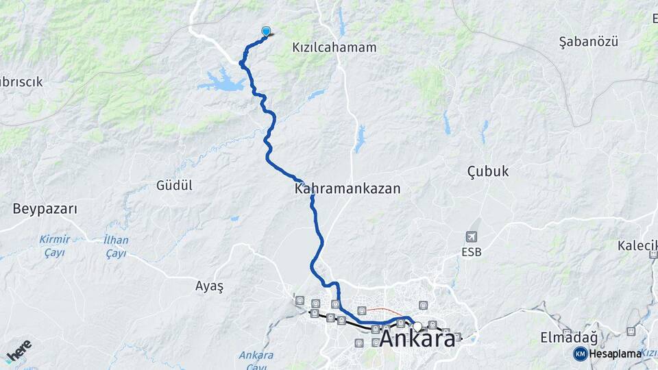 Ankara Çamlıdere Kızılay Çankaya Arası Kaç Km - Yol Haritası