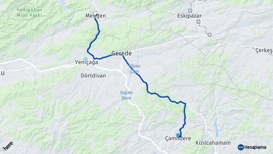 Ankara Çamlıdere Mengen Bolu Arası Kaç Km - Yol Haritası