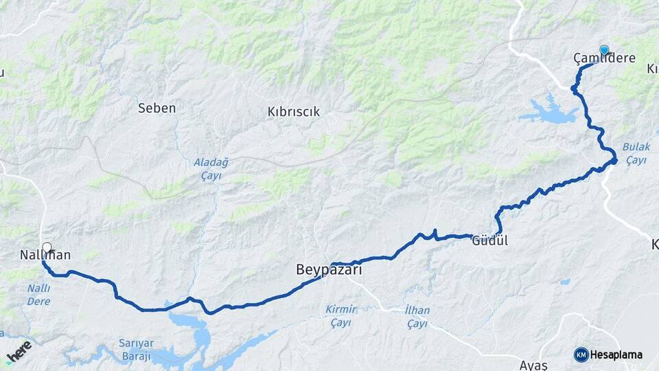 Ankara Çamlıdere Nallıhan Arası Kaç Km - Yol Haritası