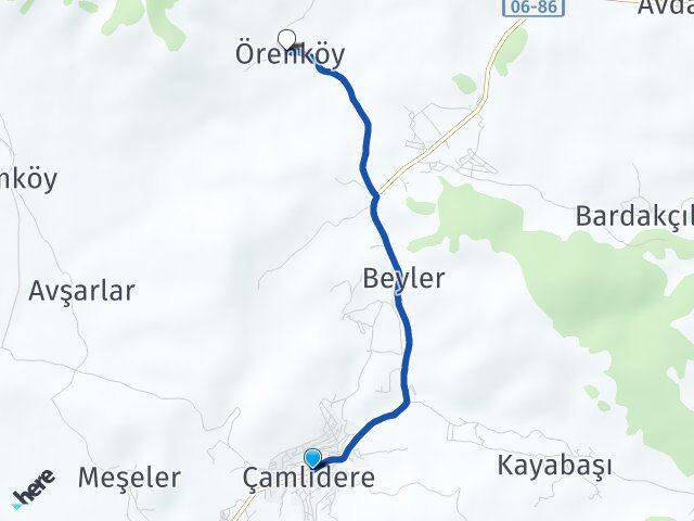 Ankara Çamlıdere Örenköy Çamlıdere Arası Kaç Km - Yol Haritası