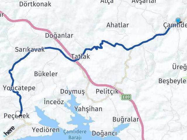Ankara Çamlıdere Peçenek Çamlıdere Arası Kaç Km - Yol Haritası