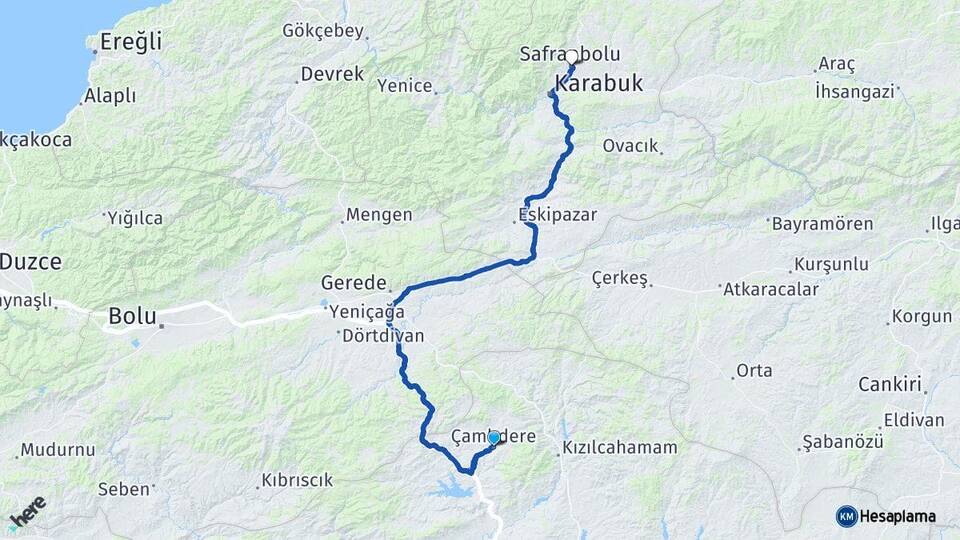 Ankara Çamlıdere Safranbolu Karabük Arası Kaç Km - Yol Haritası