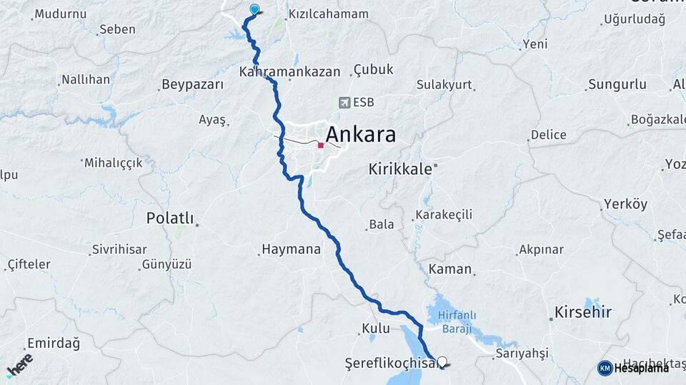 Ankara Çamlıdere Şereflikoçhisar Arası Kaç Km - Yol Haritası