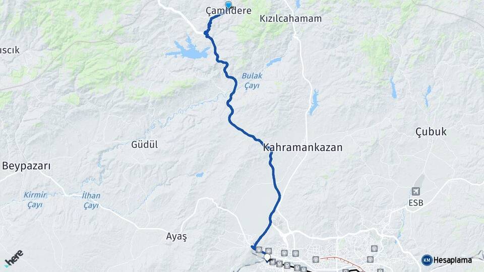 Ankara Çamlıdere Sincan Arası Kaç Km - Yol Haritası