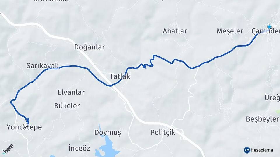 Ankara Çamlıdere Yoncatepe Çamlıdere Arası Kaç Km - Yol Haritası