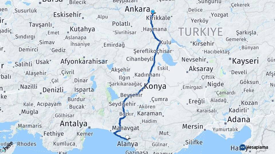 Ankara Çankaya Alanya Antalya Arası Kaç Km - Yol Haritası