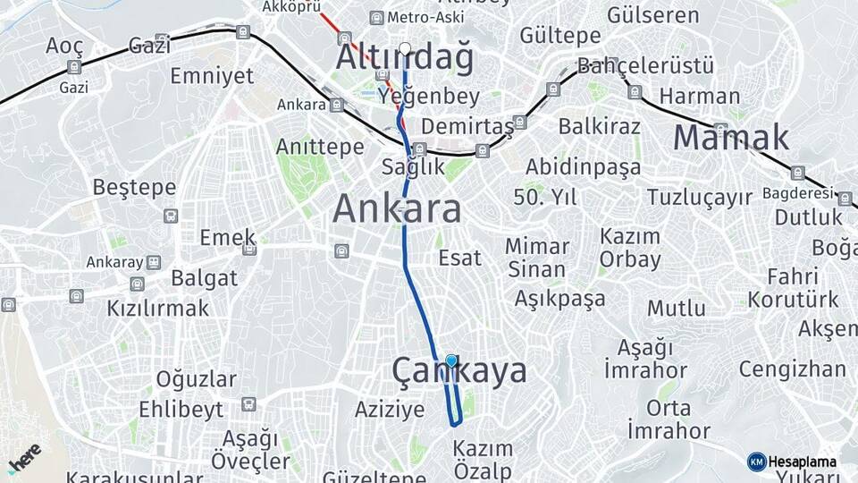 Ankara Çankaya Altındağ Arası Kaç Km - Yol Haritası
