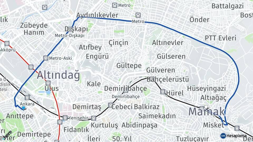 Ankara Çankaya Anıttepe Mamak Arası Kaç Km - Yol Haritası