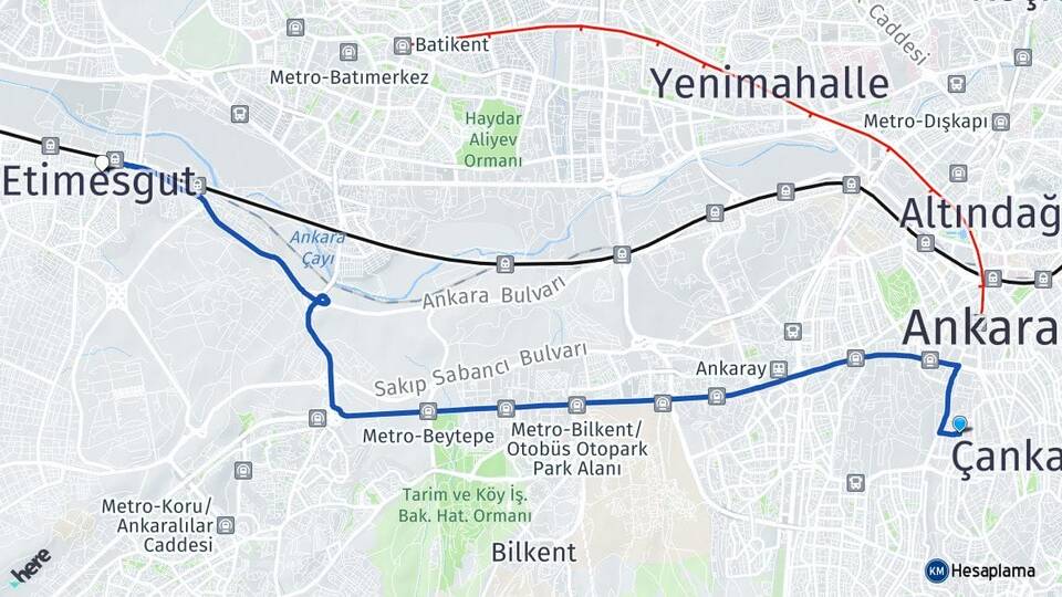 Ankara Çankaya Ayrancı Etimesgut Arası Kaç Km - Yol Haritası