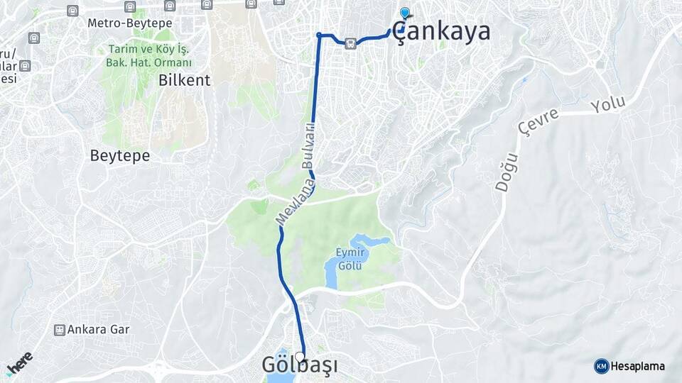 Ankara Çankaya Ayrancı Gölbaşı Arası Kaç Km - Yol Haritası