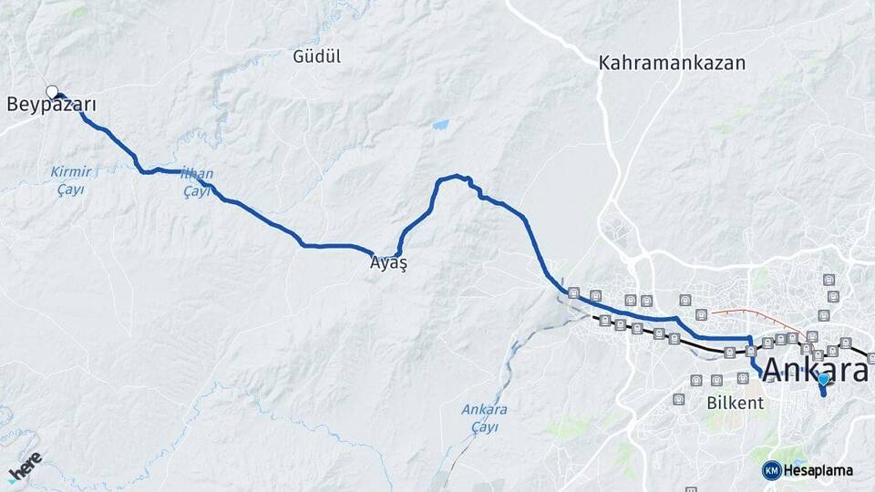 Ankara Çankaya Beypazarı Arası Kaç Km - Yol Haritası