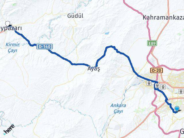 Ankara Çankaya Beytepe Beypazarı Arası Kaç Km - Yol Haritası