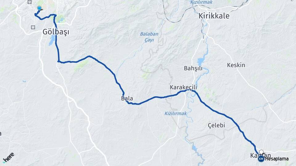 Ankara Çankaya Beytepe Kaman Kırşehir Arası Kaç Km - Yol Haritası