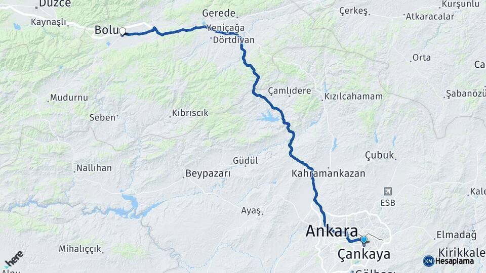 Ankara Çankaya Bolu Arası Kaç Km - Yol Haritası