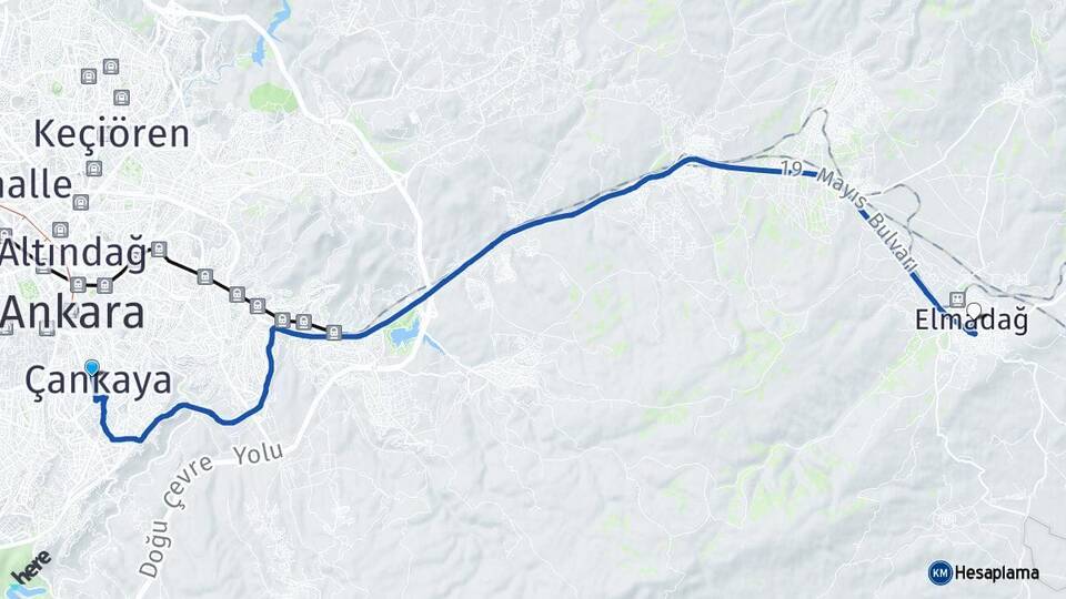 Ankara Çankaya Elmadağ Arası Kaç Km - Yol Haritası