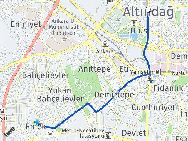 Ankara Çankaya Emek Altındağ Arası Kaç Km - Yol Haritası