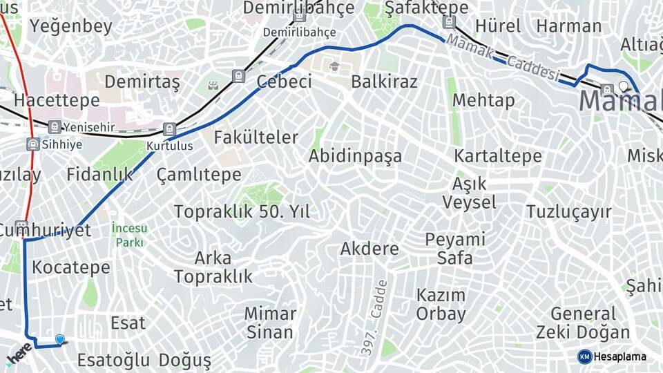 Ankara Çankaya Kavaklıdere Mamak Arası Kaç Km - Yol Haritası