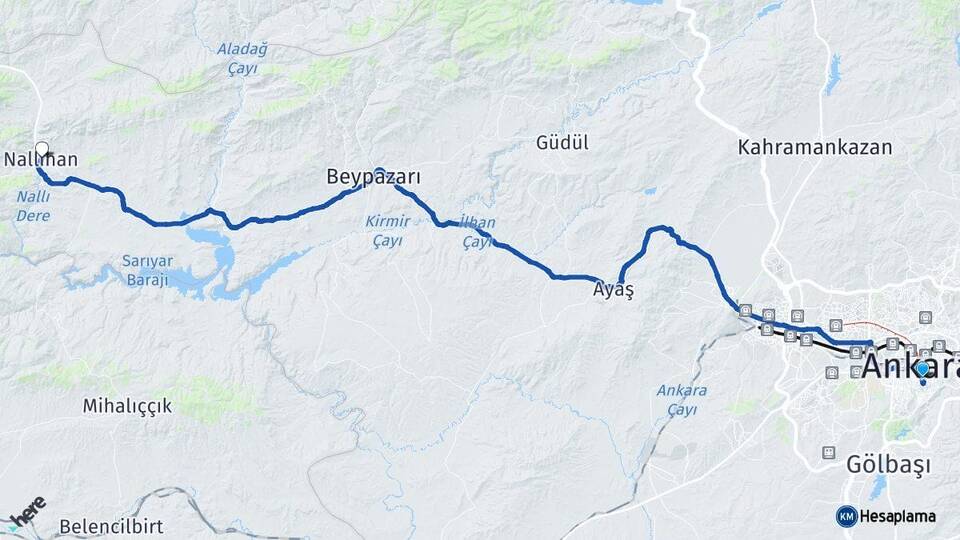 Ankara Çankaya Nallıhan Arası Kaç Km - Yol Haritası
