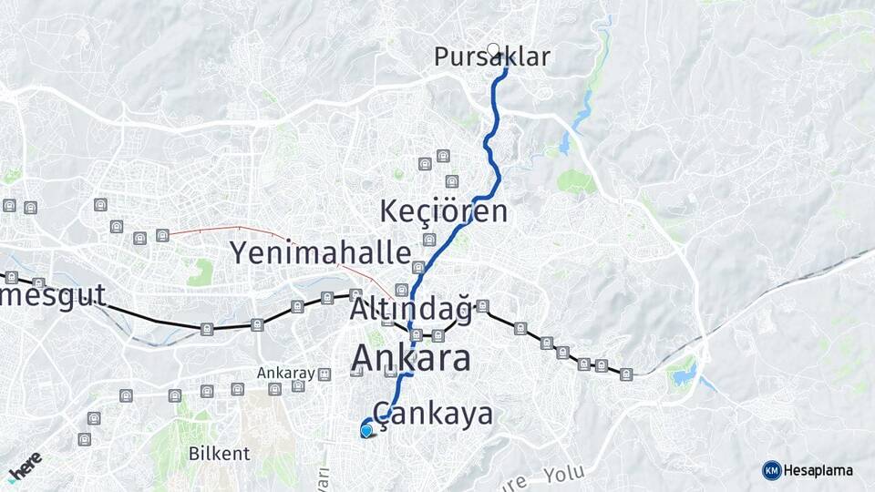 Ankara Çankaya Öveçler Pursaklar Arası Kaç Km - Yol Haritası