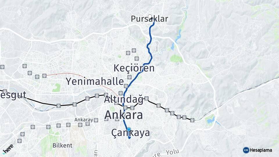 Ankara Çankaya Pursaklar Arası Kaç Km - Yol Haritası