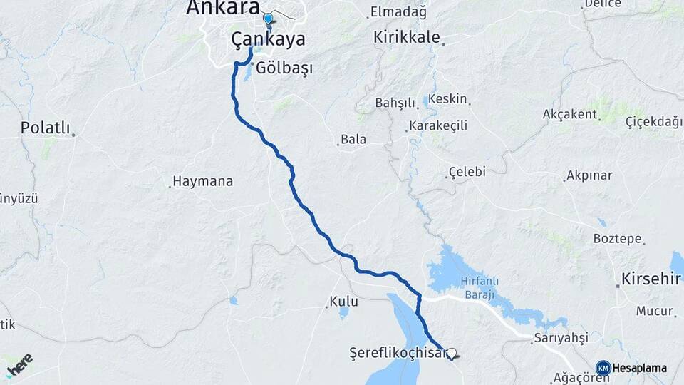 Ankara Çankaya Şereflikoçhisar Arası Kaç Km - Yol Haritası