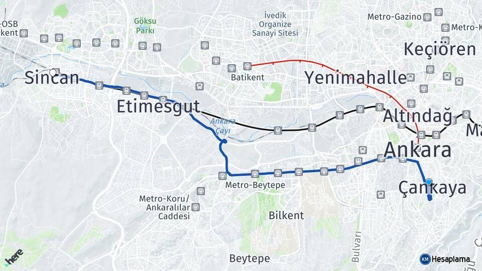 Ankara Çankaya Sincan Arası Kaç Km - Yol Haritası