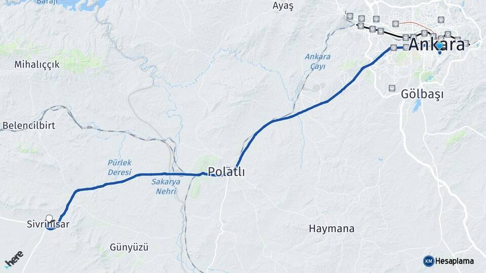 Ankara Çankaya Sivrihisar Eskişehir Arası Kaç Km - Yol Haritası
