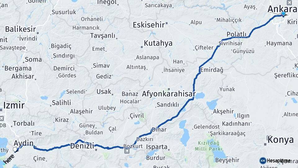 Ankara Çankaya Söke Aydın Arası Kaç Km - Yol Haritası