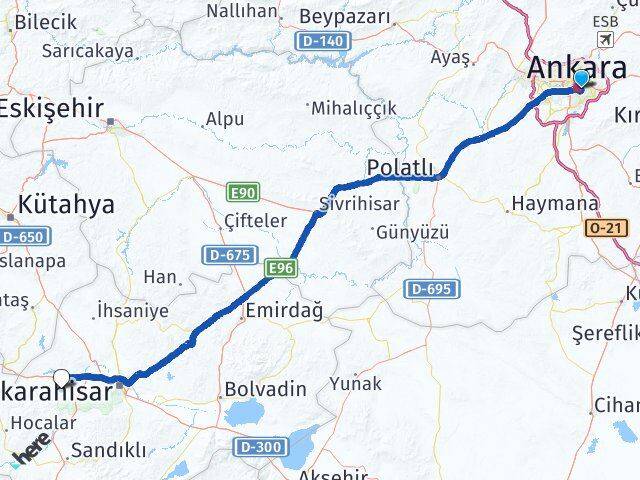 Ankara Çankaya Tınaztepe Sinanpaşa Afyonkarahisar Arası Kaç Km - Yol Haritası