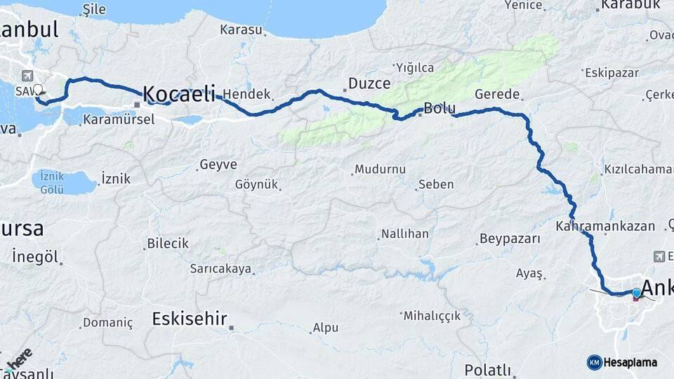 Ankara Çayırova Kocaeli Arası Kaç Km - Yol Haritası