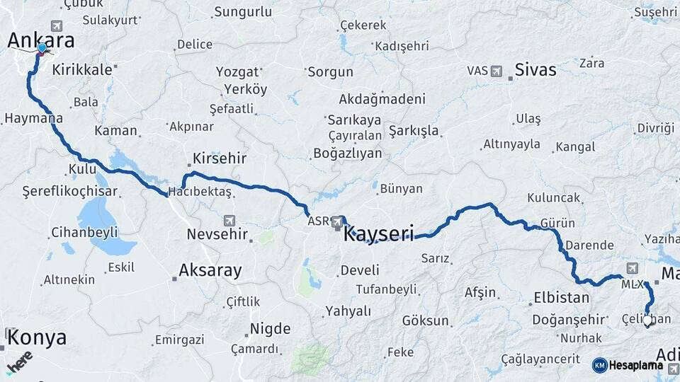 Ankara Çelikhan Adıyaman Arası Kaç Km - Yol Haritası