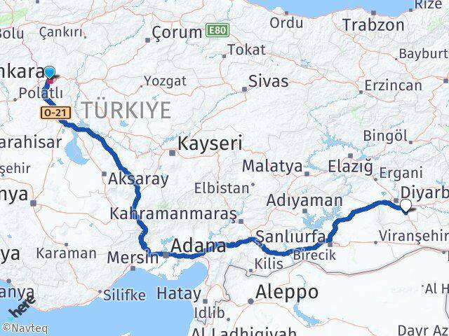 Ankara Çınar Diyarbakır Arası Kaç Km - Yol Haritası