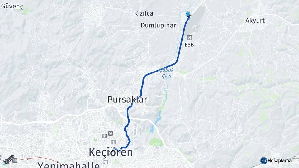 Ankara Çubuk Esenboğa Keçiören Arası Kaç Km - Yol Haritası