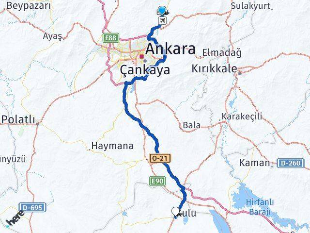Ankara Çubuk Esenboğa Kulu Konya Arası Kaç Km - Yol Haritası