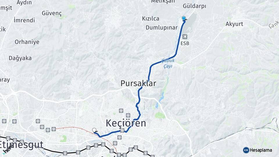 Ankara Çubuk Esenboğa Yenimahalle Arası Kaç Km - Yol Haritası