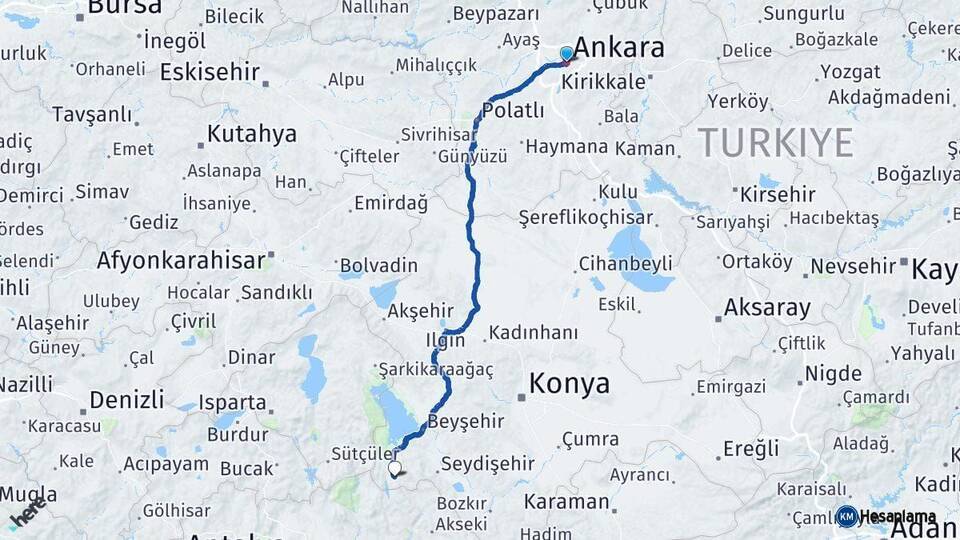 Ankara Derebucak Konya Arası Kaç Km - Yol Haritası