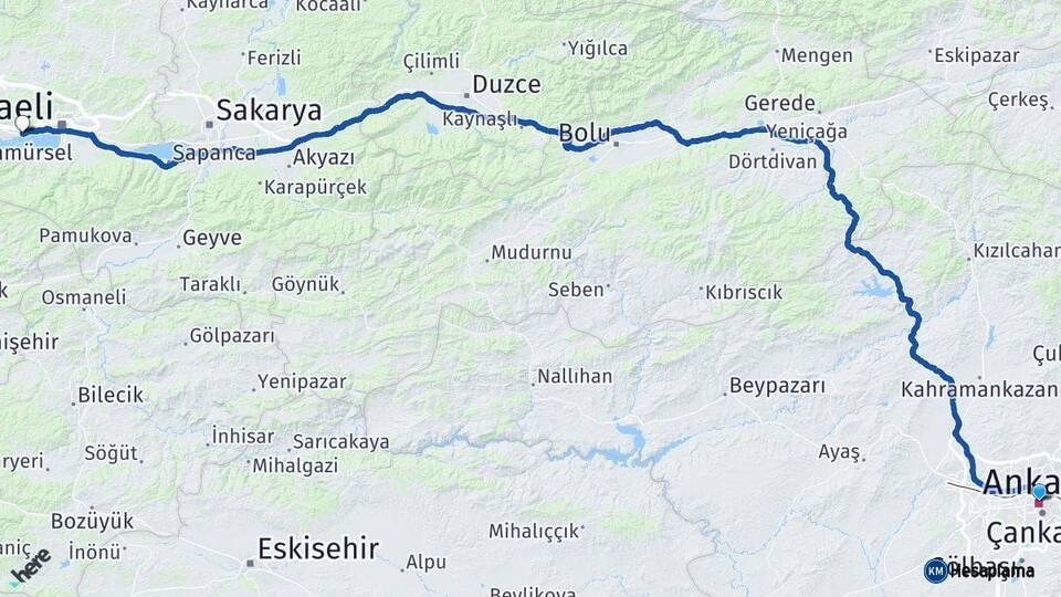 Ankara Derince Kocaeli Arası Kaç Km - Yol Haritası
