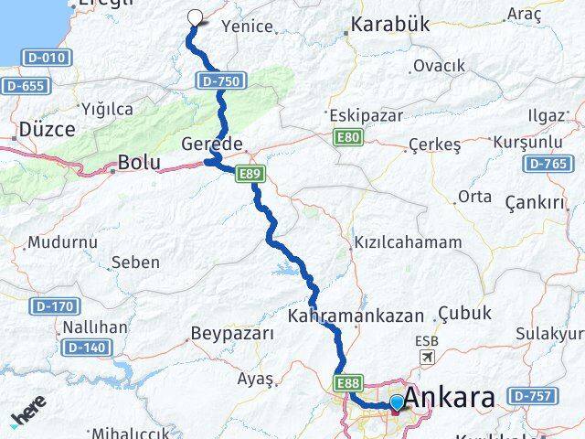 Ankara Devrek Zonguldak Arası Kaç Km - Yol Haritası