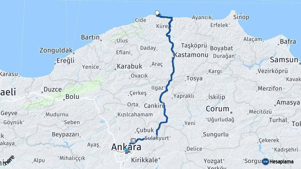 Ankara Doğanyurt Kastamonu Arası Kaç Km - Yol Haritası