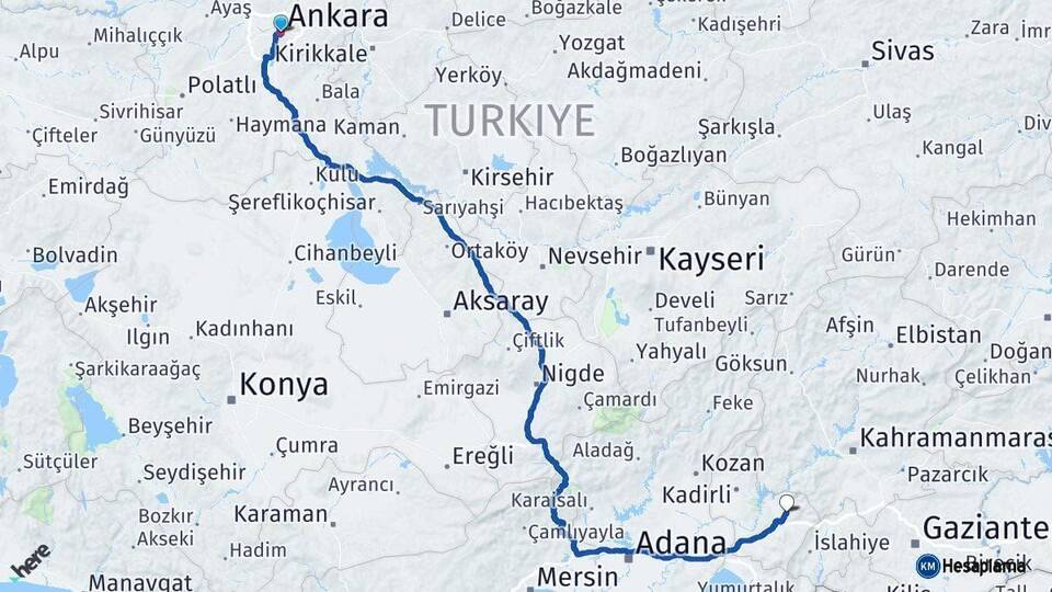 Ankara Düziçi Osmaniye Arası Kaç Km - Yol Haritası